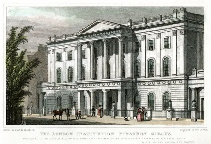 Framed Print : The London Institution, Finsbury Circus, London, 1827. Artist: William Deeble Framed Print : The London Institution, Finsbury Circus, London, 1827. Artist: William Deeble
