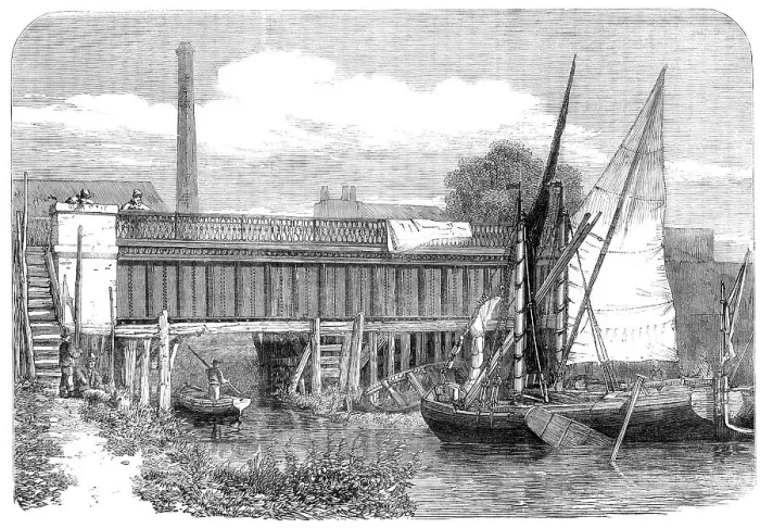 Framed Print : London Main-Drainage Works: Aqueduct at Abbey Mills, Stratford, 1864. Creator: Unknown Framed Print : London Main-Drainage Works: Aqueduct at Abbey Mills, Stratford, 1864. Creator: Unknown