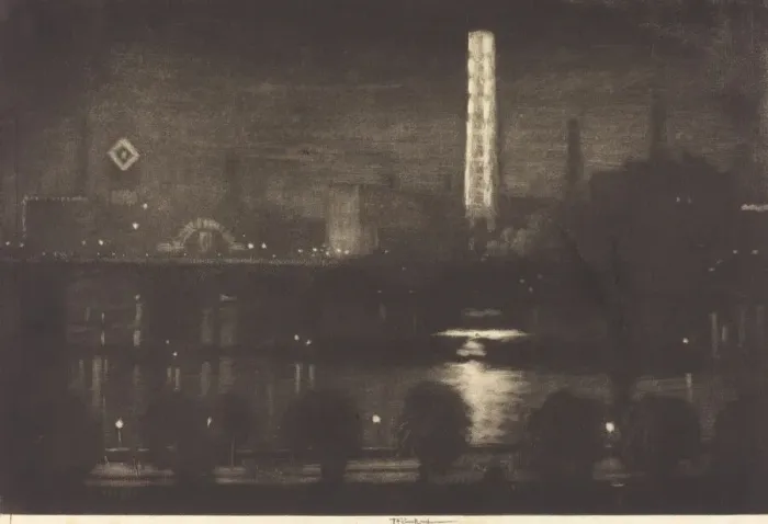 Framed Print : London Night, Whiskey and Tea, 1909. Creator: Joseph Pennell Framed Print : London Night, Whiskey and Tea, 1909. Creator: Joseph Pennell