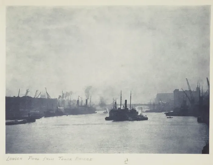 Framed Print : London pool from Tower Bridge. From the album: Photograph album - London, 1920s. Creator: Harry Moult Framed Print : London pool from Tower Bridge. From the album: Photograph album - London, 1920s. Creator: Harry Moult