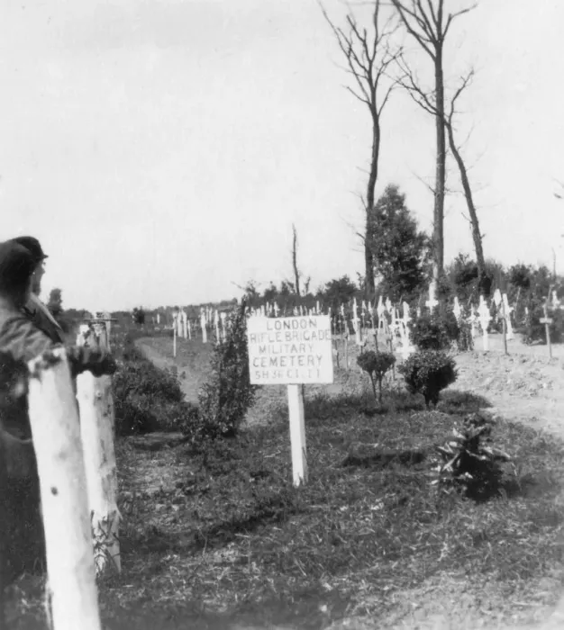 Framed Print : London Rifle Brigade Cemetery, Ploegsteert, Belgium, World War I, c1918. Artist: Nightingale & Co Framed Print : London Rifle Brigade Cemetery, Ploegsteert, Belgium, World War I, c1918. Artist: Nightingale & Co