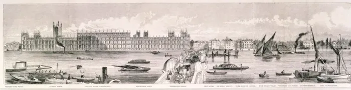 Framed Print : London from the River Thames, 1844. Artist: Frank Vizetelly Framed Print : London from the River Thames, 1844. Artist: Frank Vizetelly