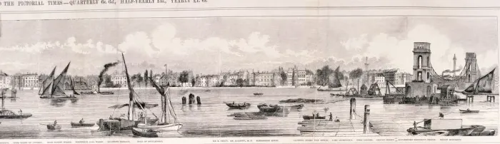 Framed Print : London from the River Thames, 1844 Artist: Frank Vizetelly Framed Print : London from the River Thames, 1844 Artist: Frank Vizetelly