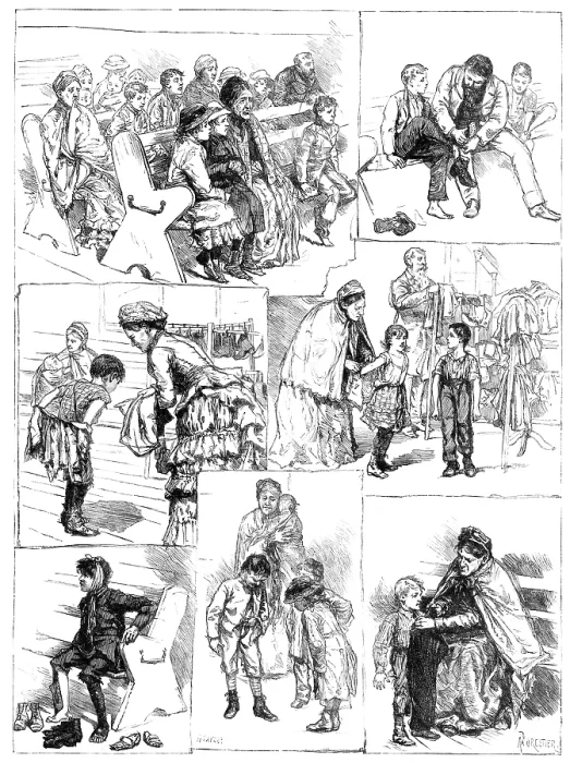 Framed Print : The London Samaritan Society's distribution of boots and clothing to poor children, 1883. Creator: R Framed Print : The London Samaritan Society's distribution of boots and clothing to poor children, 1883. Creator: R