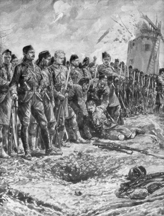 Framed Print : The London Scottish territorial regiment reforming their line under fire, 31 October 1914, (1926) Framed Print : The London Scottish territorial regiment reforming their line under fire, 31 October 1914, (1926)