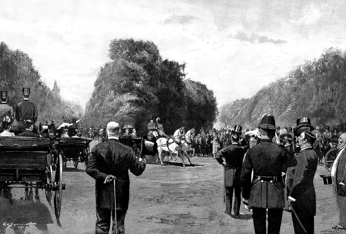 Framed Print : The London Season: in Hyde Park - waiting for the Shahzada, 1895. Creator: P Naumann Framed Print : The London Season: in Hyde Park - waiting for the Shahzada, 1895. Creator: P Naumann