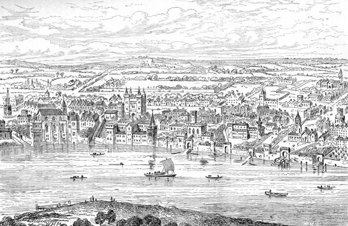 Framed Print : London from Temple Bar to Charing Cross, 1543 (1897) Artist: Anthonis van den Wyngaerde Framed Print : London from Temple Bar to Charing Cross, 1543 (1897) Artist: Anthonis van den Wyngaerde