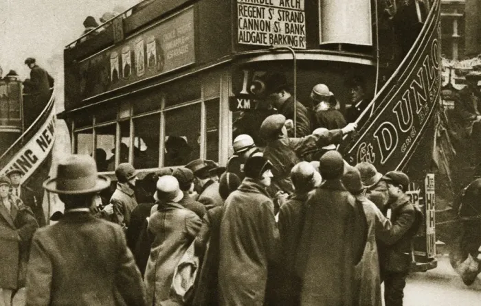 Framed Print : Londoners rushing for a bus on Ludgate Hill, c1920s(?) Framed Print : Londoners rushing for a bus on Ludgate Hill, c1920s(?)