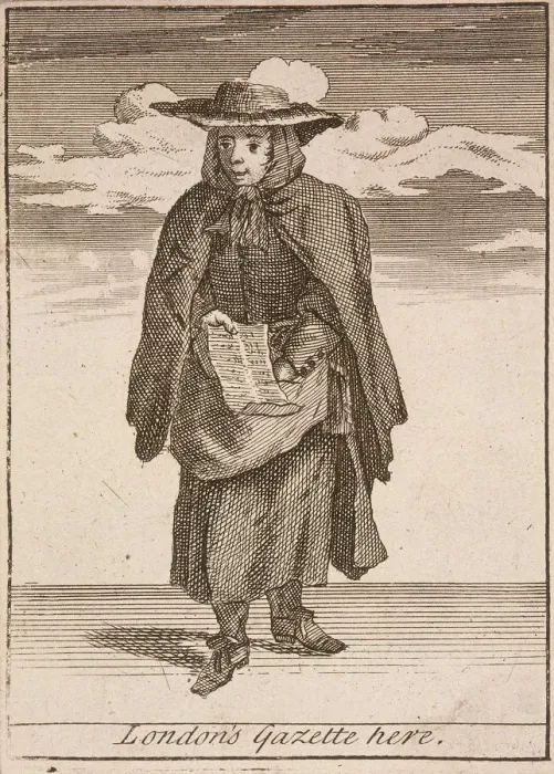 Framed Print : Londons Gazette here, Cries of London, (c1688?) Framed Print : Londons Gazette here, Cries of London, (c1688?)
