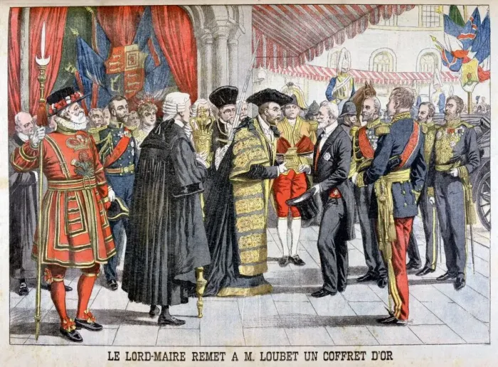 Framed Print : The Londons Lord mayor gives has Mr Loubet a gold box, 1903 Framed Print : The Londons Lord mayor gives has Mr Loubet a gold box, 1903