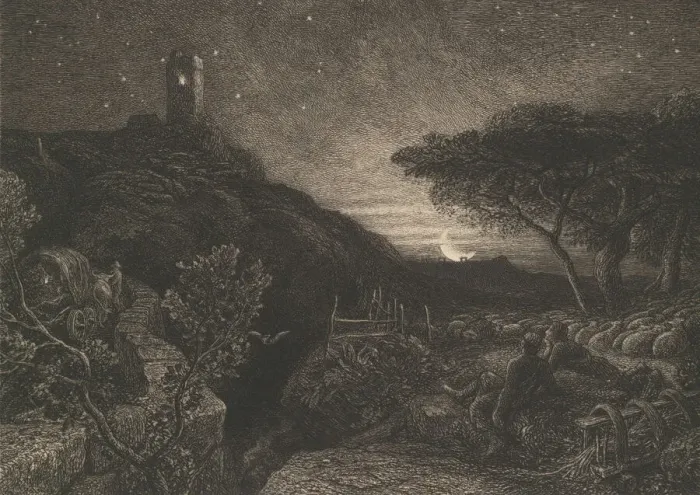 Framed Print : The Lonely Tower, 1879. Creator: Samuel Palmer Framed Print : The Lonely Tower, 1879. Creator: Samuel Palmer
