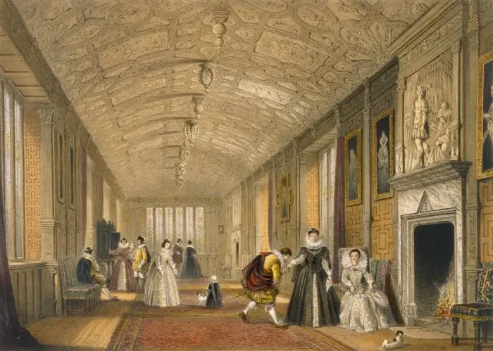 Framed Print : The Long Gallery at Lanhydrock, Cornwall, 1600. Creator: Joseph Nash (1809-78) Framed Print : The Long Gallery at Lanhydrock, Cornwall, 1600. Creator: Joseph Nash (1809-78)
