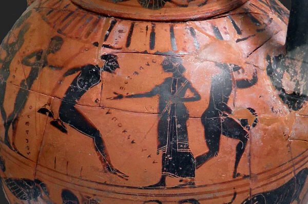 The long jump event at the ancient Olympic Games, Attic black-figured cup, 540 BC