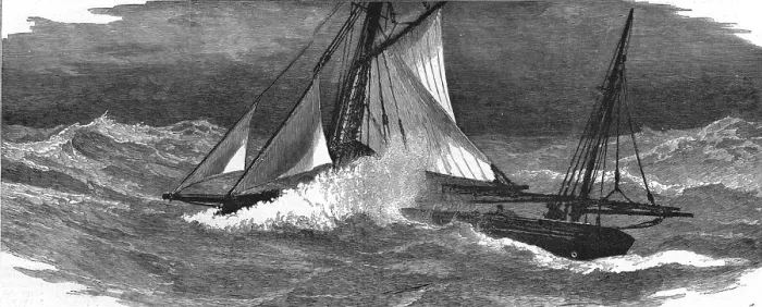 Framed Print : Long-line fishing in the North Sea, Lying-to in a squall, 1886. Creator: Unknown Framed Print : Long-line fishing in the North Sea, Lying-to in a squall, 1886. Creator: Unknown