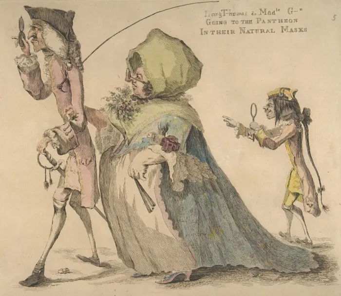 Framed Print : Long Thomas and Mad-le G-d Going to the Pantheon in Their Natural Masks, May 1, 1773 Framed Print : Long Thomas and Mad-le G-d Going to the Pantheon in Their Natural Masks, May 1, 1773