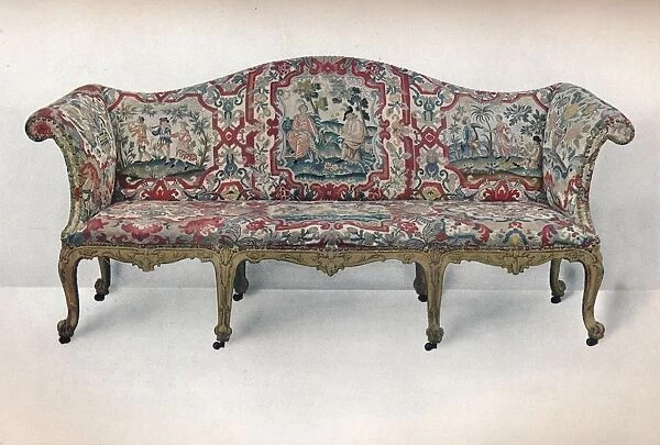 Long Upholstered Sofa: Serpentine-Shaped, Carved and Gilt, c1750