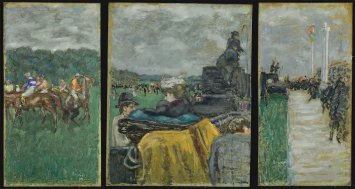 Framed Print : The Longchamp Racecourse (Les courses a Longchamp). Triptych, 1897. Artist: Bonnard Framed Print : The Longchamp Racecourse (Les courses a Longchamp). Triptych, 1897. Artist: Bonnard