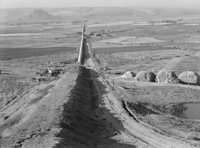 Framed Print : The longest siphon in the world crosses the Malheur Valley, Malheur County, Oregon, 1939. Creator: Dorothea Lange Framed Print : The longest siphon in the world crosses the Malheur Valley, Malheur County, Oregon, 1939. Creator: Dorothea Lange