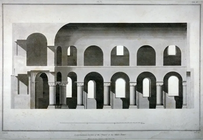 Framed Print : Longitudinal section of St Johns Chapel in the White Tower, Tower of London, 1815 Framed Print : Longitudinal section of St Johns Chapel in the White Tower, Tower of London, 1815