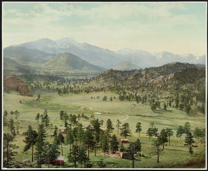 Framed Print : Long's Peak from Estes Park, Colorado, c1900. Creator: William H. Jackson Framed Print : Long's Peak from Estes Park, Colorado, c1900. Creator: William H. Jackson