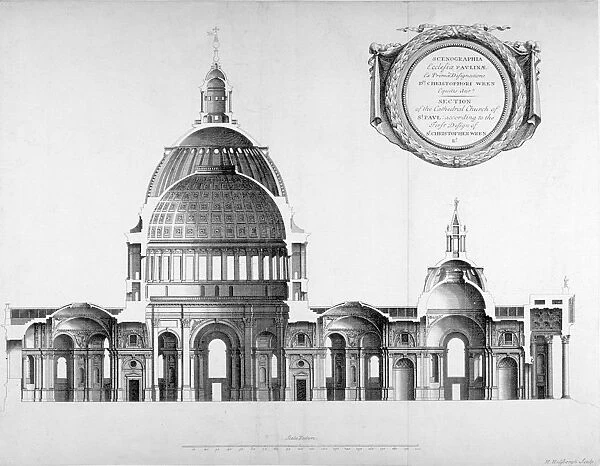 Longtitudinal section through St Pauls Cathedral, City of London, 1700
