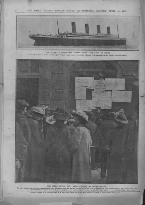 Framed Print : Last Look at Home, and The Fateful Board at Southampton, April 20, 1912. Creator: Unknown Framed Print : Last Look at Home, and The Fateful Board at Southampton, April 20, 1912. Creator: Unknown