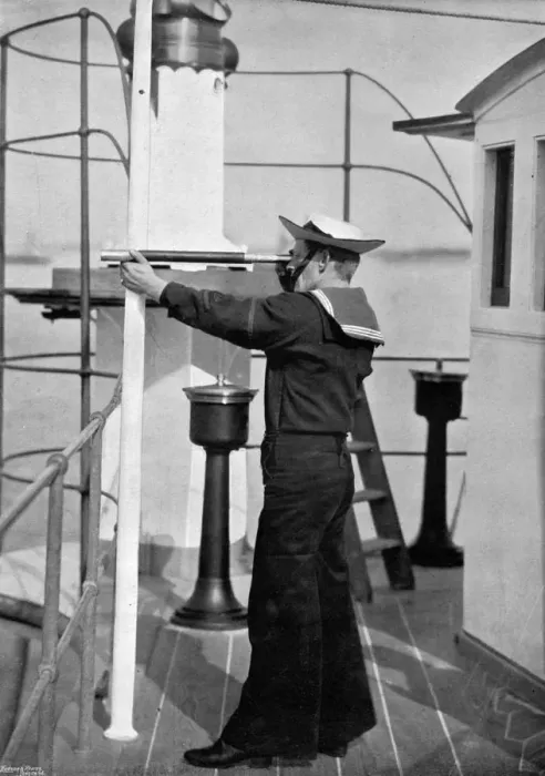 Framed Print : A look-out on the bridge of a British warship, 1896. Artist: Gregory & Co Framed Print : A look-out on the bridge of a British warship, 1896. Artist: Gregory & Co
