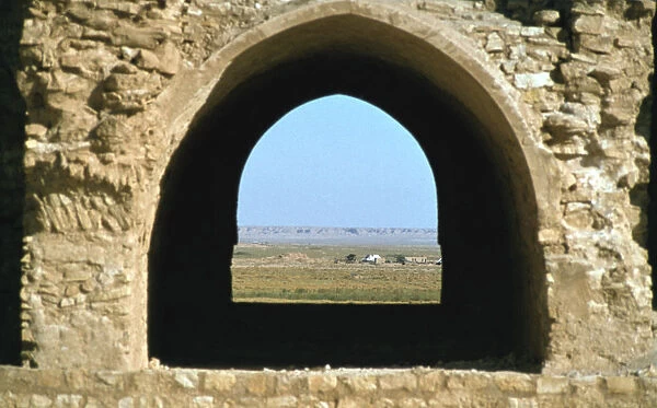Looking out through an arch, fortress of Al Ukhaidir, Iraq, 1977
