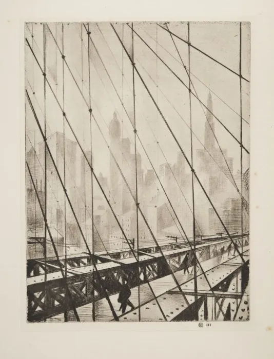 Framed Print : Looking Through Brooklyn Bridge, pub. 1921. Creator: Christopher Richard Wynne Nevinson Framed Print : Looking Through Brooklyn Bridge, pub. 1921. Creator: Christopher Richard Wynne Nevinson