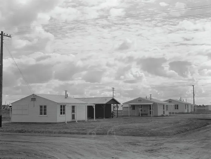 Framed Print : Looking from the camp to adjoining tract, Shafter migrant camp, California, 1938. Creator: Dorothea Lange Framed Print : Looking from the camp to adjoining tract, Shafter migrant camp, California, 1938. Creator: Dorothea Lange