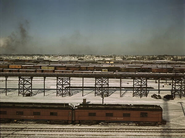 Looking toward the Chicago and North Western railroad classification yard. 1942. Creator: Jack Delano