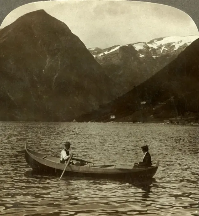 Framed Print : Looking across Essefjord from Tjugum to ice-covered Kjeipen, Norway, c1905. Creator: Unknown Framed Print : Looking across Essefjord from Tjugum to ice-covered Kjeipen, Norway, c1905. Creator: Unknown