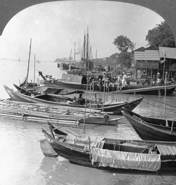 Framed Print : Looking up the Irrawaddy River, Rangoon, Burma, 1908. Artist: Stereo Travel Co Framed Print : Looking up the Irrawaddy River, Rangoon, Burma, 1908. Artist: Stereo Travel Co