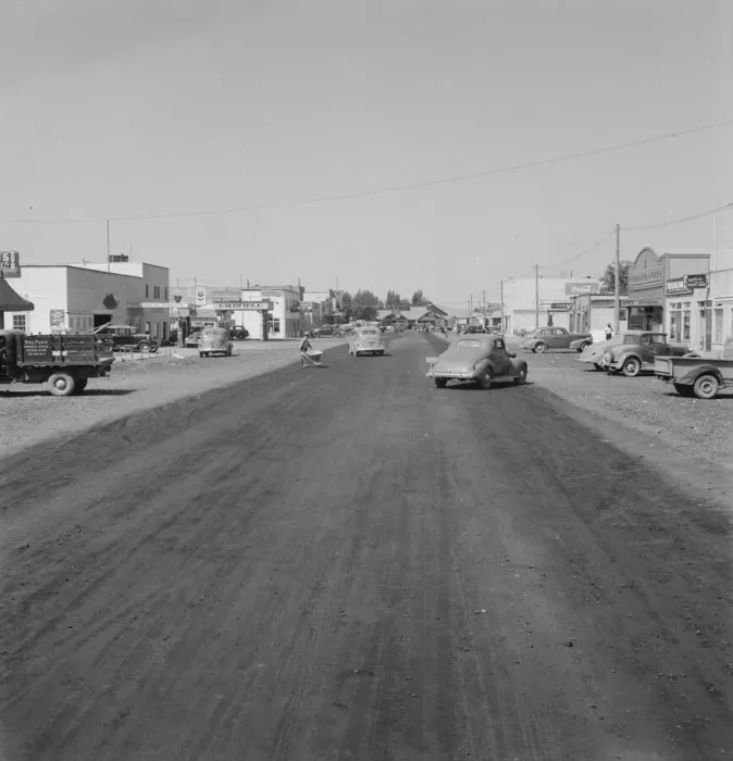 Framed Print : Looking down main street of a frontier town... Tulelake, Siskiyou County, CA, 1939. Creator: Dorothea Lange Framed Print : Looking down main street of a frontier town... Tulelake, Siskiyou County, CA, 1939. Creator: Dorothea Lange