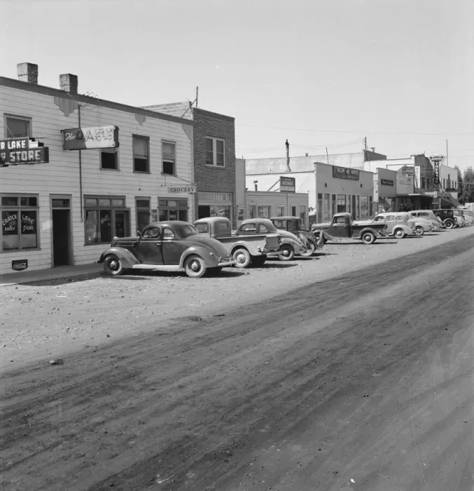 Framed Print : Looking down main street of a frontier town... Tulelake, Siskiyou County, California, 1939. Creator: Dorothea Lange Framed Print : Looking down main street of a frontier town... Tulelake, Siskiyou County, California, 1939. Creator: Dorothea Lange