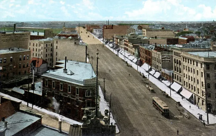 Framed Print : Looking north along Main Street, Winnipeg. Manitoba, Canada, c1900s Framed Print : Looking north along Main Street, Winnipeg. Manitoba, Canada, c1900s