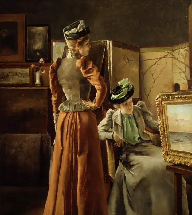Framed Print : Looking at a Painting, 1891. Creator: Alfred Stevens Framed Print : Looking at a Painting, 1891. Creator: Alfred Stevens