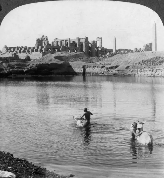 Framed Print : Looking across the Sacred Lake to the great temple at Karnak, Thebes, Egypt, 1905. Artist: Underwood & Underwood Framed Print : Looking across the Sacred Lake to the great temple at Karnak, Thebes, Egypt, 1905. Artist: Underwood & Underwood