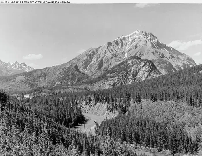 Framed Print : Looking down Spray Valley, Alberta, Canada, between 1900 and 1906. Creator: Unknown Framed Print : Looking down Spray Valley, Alberta, Canada, between 1900 and 1906. Creator: Unknown