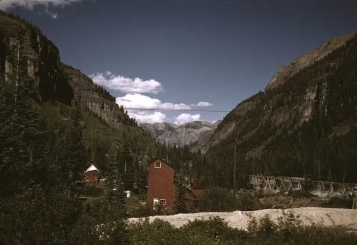 Framed Print : Looking down the valley toward Ouray from the Camp Bird Mine, Ouray County, Colorado, 1940. Creator: Russell Lee Framed Print : Looking down the valley toward Ouray from the Camp Bird Mine, Ouray County, Colorado, 1940. Creator: Russell Lee
