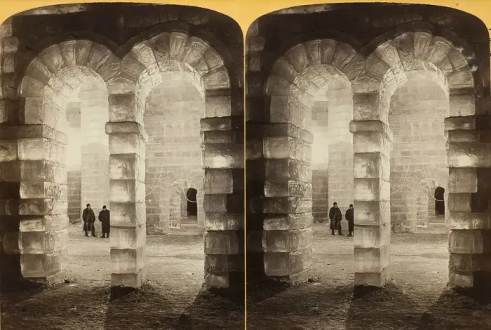 Framed Print : Looking in at West entrance, by Electric light, 1886 / 88. Creator: Henry Hamilton Bennett Framed Print : Looking in at West entrance, by Electric light, 1886 / 88. Creator: Henry Hamilton Bennett