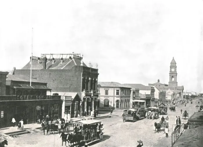 Framed Print : Looking up West Street, Durban, South Africa, 1895. Creator: William Laws Caney Framed Print : Looking up West Street, Durban, South Africa, 1895. Creator: William Laws Caney