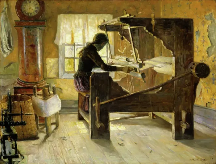 Framed Print : At the Loom, 1890. Creator: Gustav Wentzel Framed Print : At the Loom, 1890. Creator: Gustav Wentzel