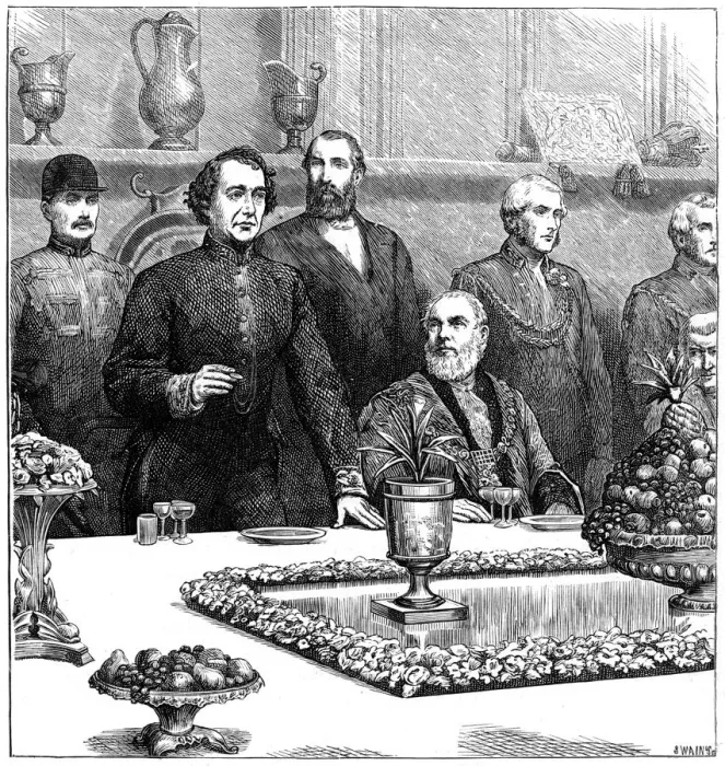 Framed Print : Lord Beaconsfield at a banquet in the Guildhall, late 19th century, (1900). Artist: Swain