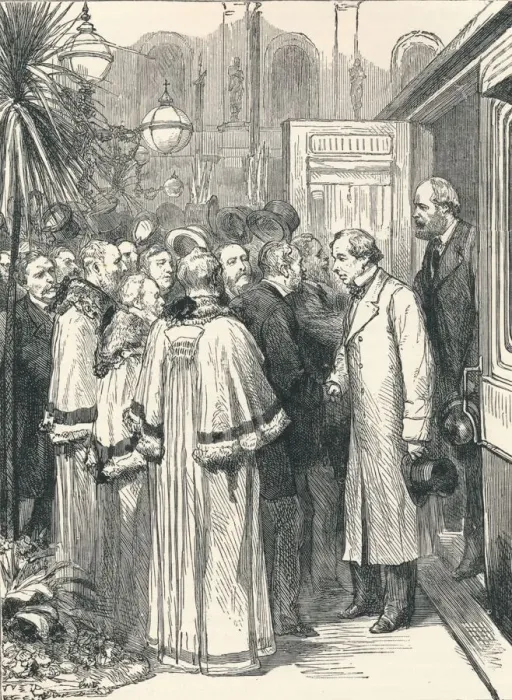 Framed Print : Lord Beaconsfield and Lord Salisbury at Charing Cross Railway Station, 1896