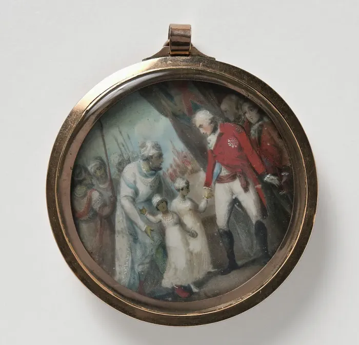 Framed Print : Lord Charles Cornwallis (1738-1805) receiving Tipu Sahib's Sons, c1792. Creators: Anon, Henry Singleton Framed Print : Lord Charles Cornwallis (1738-1805) receiving Tipu Sahib's Sons, c1792. Creators: Anon, Henry Singleton