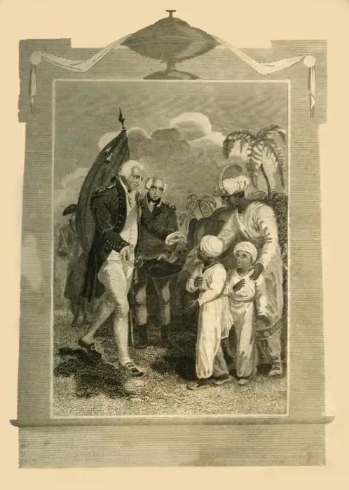 Framed Print : Lord Cornwallis receiving the Sons of Tippoo Saib, (c1780s), 1816. Creator: Unknown Framed Print : Lord Cornwallis receiving the Sons of Tippoo Saib, (c1780s), 1816. Creator: Unknown