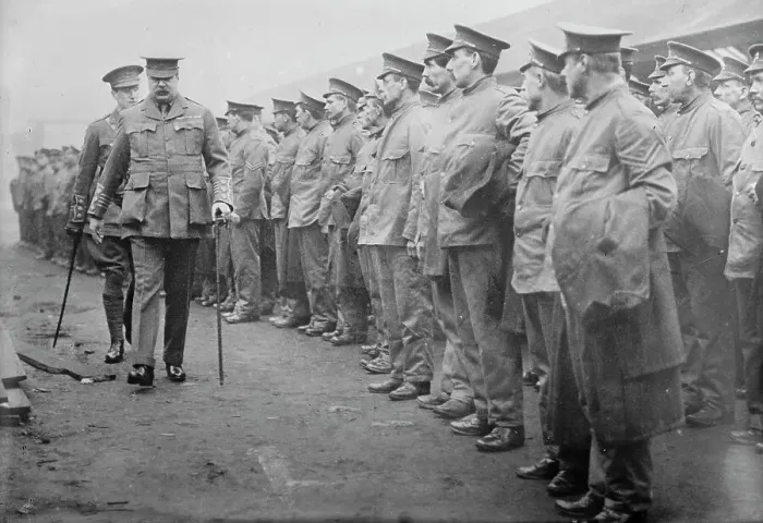 Framed Print : Lord Derby inspecting Dockers Battalion, between c1910 and c1915. Creator: Bain News Service Framed Print : Lord Derby inspecting Dockers Battalion, between c1910 and c1915. Creator: Bain News Service