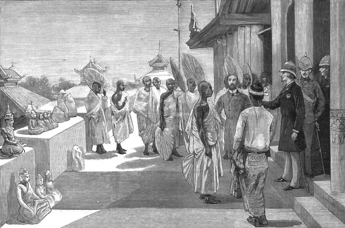 Framed Print : With Lord Dufferin in Burma - The Viceroy at Mandalay returning Buddist Images, 1886. Creator: Unknown Framed Print : With Lord Dufferin in Burma - The Viceroy at Mandalay returning Buddist Images, 1886. Creator: Unknown