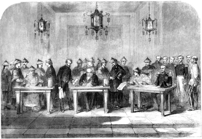 Framed Print : Lord Elgin signing the Treaty of Tainjin to end the Second Opium War, 1858 Framed Print : Lord Elgin signing the Treaty of Tainjin to end the Second Opium War, 1858